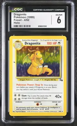 CGC 6 Dragonite 1999 Fossil 4/62 Holo Pokemon Card - Image 1