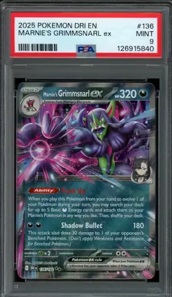 Marnie's Grimmsnarl ex Pokemon 2025 SV Destined Rivals Double Rare 136/182 PSA 9 - Image 1