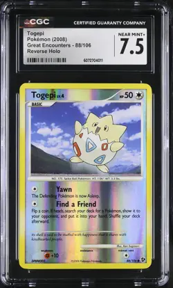 CGC 7.5 Togepi 88/106 Reverse Holo Great Encounters Pokemon Card - Image 1