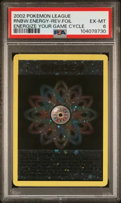 2002 POKEMON LEAGUE ENERGIZE YOUR GAME CYCLE RAINBOW ENERGY-REVERSE FOIL PSA 6 - Image 1