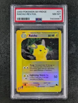 2003 Pokemon RAICHU #37/144 Skyridge Reverse Holo Rare English PSA 8 - Image 1