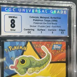 Pokemon Topps Movie Caterpie, Metapod, Butterfree Sticker Card - NM/M Error!! - Image 3