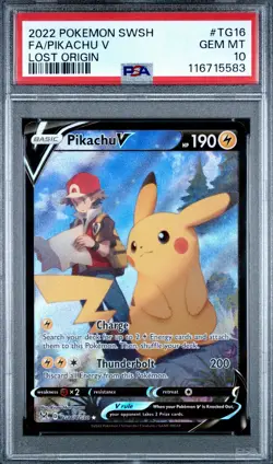 Pokemon TCG SWSH Lost Origin #TG16 Pikachu V Trainer Gallery Full Art PSA 10 - Image 1