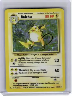 1999 Pokemon—Raichu #14 Base Set—Rare Holo [Damage] - Image 1