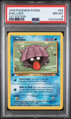 POKEMON CARD 1999 PSA 8 NM MINT Fossil SET 1ST EDITION #54 Shellder - Image 1