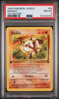 POKEMON CARD 1999 PSA 8 NM MINT JUNGLE SET 1ST EDITION #55 Mankey - Image 1