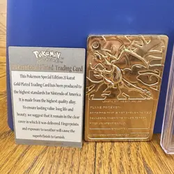 Pokemon Charizard 23k Gold-Plated Card 1999 Authentic Burger King Vintage w/ COA - Image 3