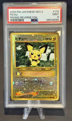 2000 Pocket Monsters Japanese Neo 2 Card - PSA 9 - Pichu Promo Reverse Foil #172 - Image 1