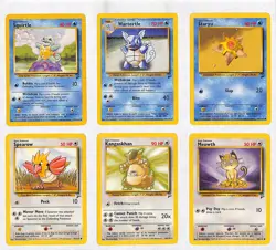 6 Card Pokemon Base Set 2 Lot Squirtle Wartortle Staryu Meowth Spearow Kangaskan - Image 1