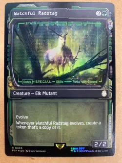 MTG 1x FOIL SHOWCASE Watchful Radstag # 335 Universes Beyond Fallout Magic x1 NM - Image 1