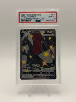 2020 POKEMON SWORD & SHIELD CHAMP'S PATH SECRET #079 FULL ART/CHARIZARD V PSA 10 - Image 1