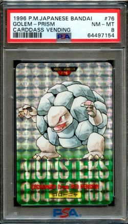 1996 Pokemon Bandai Carddass Golem Prism Holo Green #76 PSA 8 NM-MINT - Image 1
