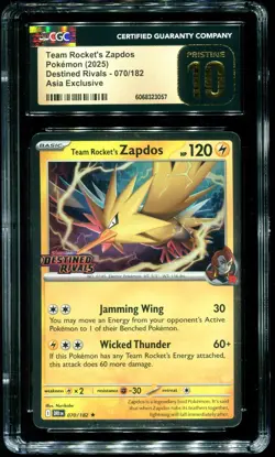 CGC Pristine 10 Team Rocket's Zapdos Asia Exclusive Destined Rivals Pokemon 070 - Image 1