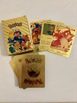 NEW *FAN ART* Gold Foil Rare POKEMON CARDS 55 TOTAL Vmax Charzard Pikachu - Image 3