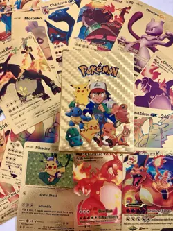 NEW *FAN ART* Gold Foil Rare POKEMON CARDS 55 TOTAL Vmax Charzard Pikachu - Image 4