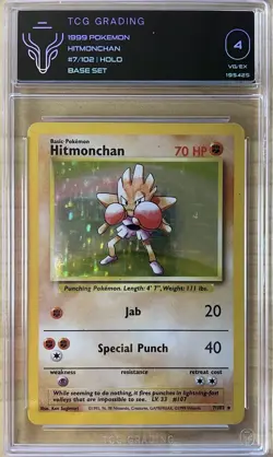 Hitmonchan - Pokemon Card - TCG 4 Graded - Holo Rare - 1999 Base Set #7/102 - Image 1