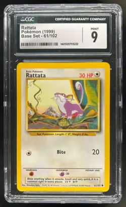 1999 Pokemon Unlimited Rattata Common #61/102 CGC 9 - Image 1