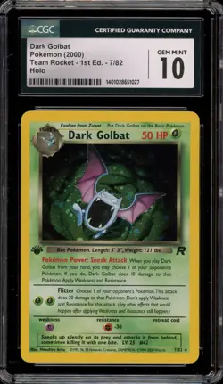 Pokemon Dark Golbat Team Rocket 1st Edition Holo Rare #7 CGC 10 Gem Mint - Image 1