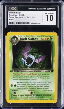 2000 POKEMON ROCKET 1ST ED #7 DARK GOLBAT-HOLO CGC 10 GEM MINT - Image 1