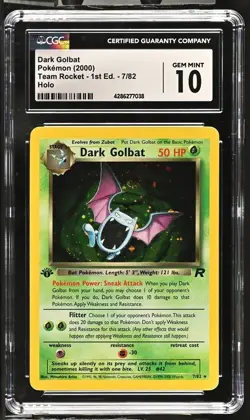 2000 Pokemon Team Rocket 1st Edition Dark Golbat #7 Holo CGC 10 - Image 1