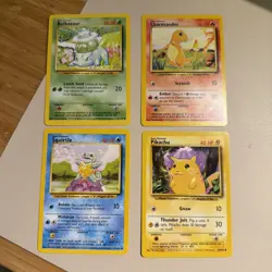 Pokemon Starters - Pikachu, Charmander , Squirtle and Bulbasaur Base Set 1999 LP - Image 1