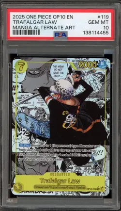 One Piece CCG Trafalgar Law Manga Alternate Art OP10-119 PSA 10 Gem Mint - Image 1