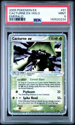 2005 POKEMON EX EMERALD #91 CACTURNE EX-HOLO PSA 9 - Image 1