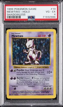 1999 POKEMON BASE SET SHADOWLESS #10 MEWTWO-HOLO PSA 4 - Image 1