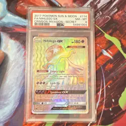 2017 Pokemon Sun & Moon Crimson Invasion Secret #114 Nihilego GX PSA 8 Holo - Image 1