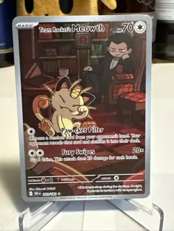 Team Rocket's Meowth 203/182 Illustration Rare Pokemon TCG Destined Rivals MINT - Image 1