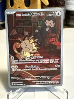 Team Rocket's Meowth 203/182 Illustration Rare Pokemon TCG Destined Rivals MINT - Image 2
