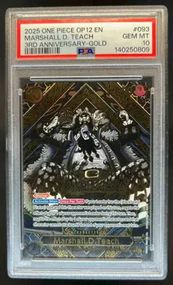 2025 One Piece 3rd Anniversary Marshall D Teach Gold SP OP12 #OP09-093 PSA 10 - Image 1