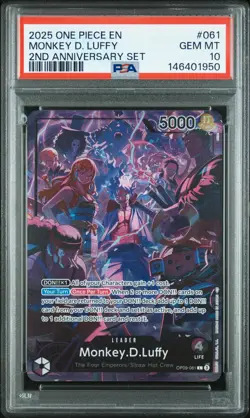 2025 ONE PIECE ENGLISH VERSION 2ND ANV SET #061 MONKEY D. LUFFY PSA 10 - Image 1