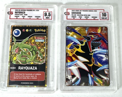 Lot of 2 CG Graded Pokemon Cards Comic Art Raquaza & Groudon (metal card) - Image 1