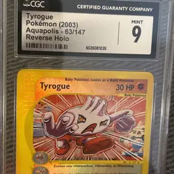 Tyrogue Reverse Holo Aquapolis Set 63/147 CGC 9 Mint Card Pokemon TCG 2003 - Image 2