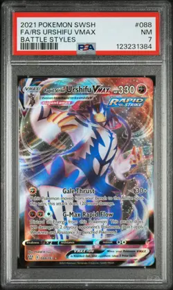 2021 POKEMON SWORD & SHIELD BATTLE STYLES FA/RAPID STRIKE URSHIFU VMAX PSA 7 - Image 1