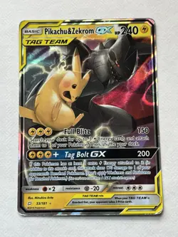 Pokemon Pikachu & Zekrom GX TAG TEAM Ultra Rare Holo SM-Team Up 33/181 - Image 1