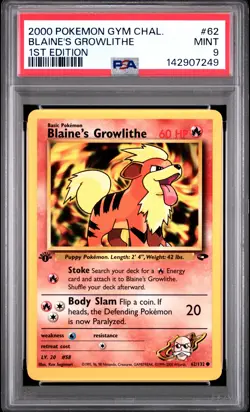 2000 POKEMON GYM CHALLENGE 1ST ED #62 BLAINE'S GROWLITHE PSA 9 - Image 1