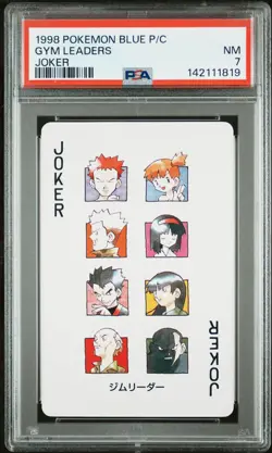 1998 POKEMON BLUE VERSION PLAYING CARDS JOKER GYM LEADERS PSA 7 - Image 1