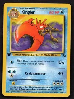 Kingler Pokemon Fossil 38/62 1st First Edition - Image 1