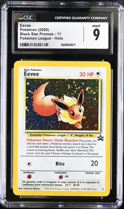 Eevee Pokemon (2000) Black Star Promo- 11 Holo Pokemon league CGC 9 MINT - Image 1