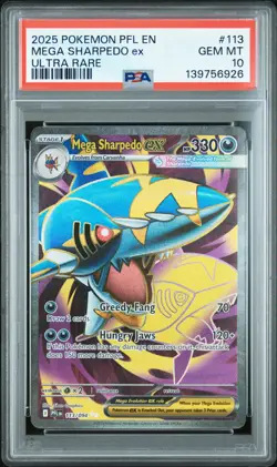 2025 POKEMON PFL EN-PHANTASMAL FLAMES ULTRA RARE #113 MEGA SHARPEDO EX PSA 10 - Image 1