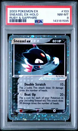 2003 POKEMON EX RUBY & SAPPHIRE #103 SNEASEL EX-HOLO PSA 8 - Image 1