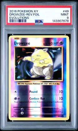 2016 POKEMON XY EVOLUTIONS #49 DROWZEE-REVERSE FOIL PSA 9 - Image 1