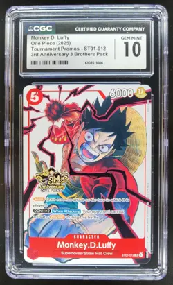 2025 ONE PIECE CCG MONKEY D. LUFFY 3RD ANNIVERSARY PROMO CGC 10 D PT - Image 1
