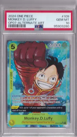 2024 One Piece OP07 Monkey D. Luffy ALTERNATE ART PSA 10 GEM #109 Full Art - Image 1