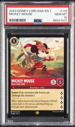 2023 DISNEY LORCANA EN 1 #115 MICKEY MOUSE BRAVE LITTLE TAILOR PSA 10 - Image 1