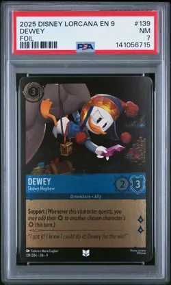 2025 DISNEY LORCANA EN 9-FABLED FOIL #139 DEWEY - SHOWY NEPHEW PSA 7 - Image 1