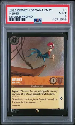 2023 DISNEY LORCANA EN P1-PROMO LEAGUE PROMO #9 HEIHEI BOAT SNACK PSA 9 - Image 1
