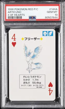 1996 POKEMON RED VERSION PLAYING CARDS 4 OF HEARTS #144A ARTICUNO PSA 10 - Image 1
